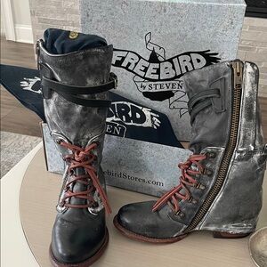Freebird by Steven Black Distressed Leather Ravi Moto Boots size 8